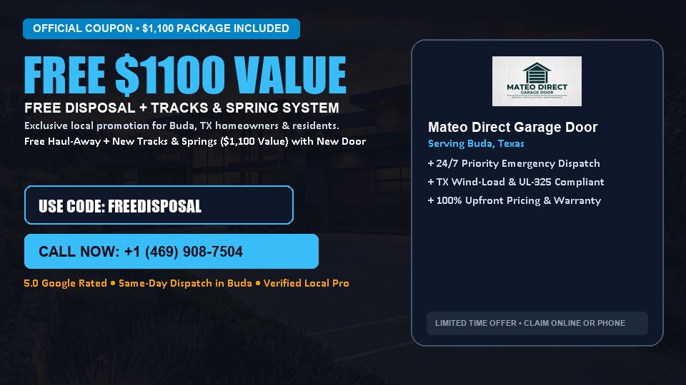 FREE Old Door Haul-Away & Heavy-Duty Tracks in Buda, TX - Mateo Direct Garage Door