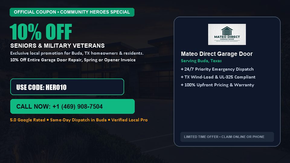 10% OFF Senior, Military & First Responder Discount in Buda, TX - Mateo Direct Garage Door